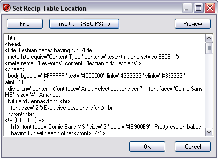 Set Recip Table Location Set Recip Table Location